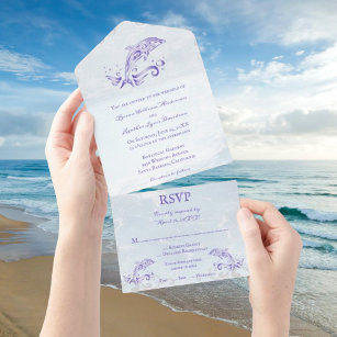 Purple Dolphin All in One Wedding Invite