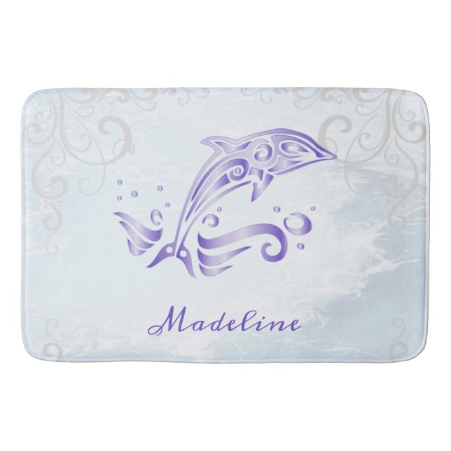 Purple Dolphin Personalized Bath Mat (Front)