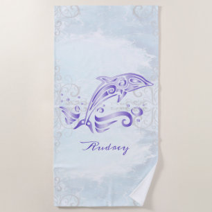 Purple Dolphin Personalized Beach Towel