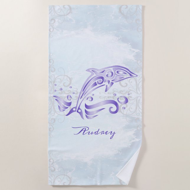 Purple Dolphin Personalized Beach Towel (Front)