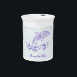 Purple Dolphin Personalized Beverage Pitcher<br><div class="desc">Serve your hot or cold beverages with this unique Purple Dolphin Personalized Porcelain Pitcher. Pitcher design features a vibrant metallic dolphin against a muted seascape adorned elegant scrolls with an area to personalize with your name.  Additional gift items available with this design as well as a variety of colors.</div>