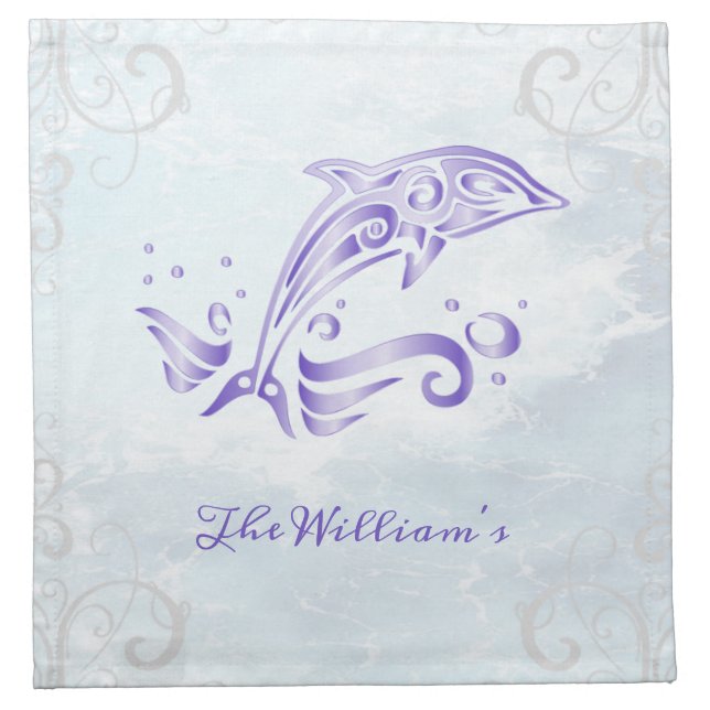 Purple Dolphin Personalized Cloth Napkin (Front)