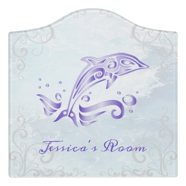 Purple Dolphin Personalized Door Sign (Large Crest Front)