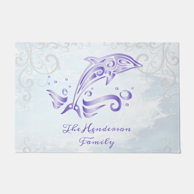 Purple Dolphin Personalized Doormat (Front)
