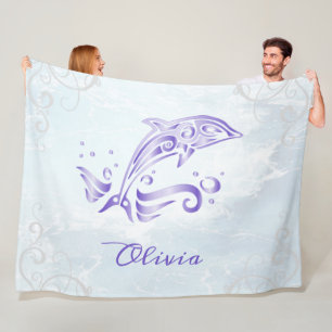 Purple Dolphin Personalized Fleece Blanket