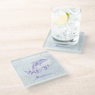 Purple Dolphin Personalized Glass Coaster