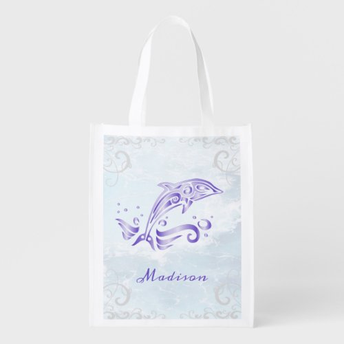 Purple Dolphin Personalized Grocery Bag