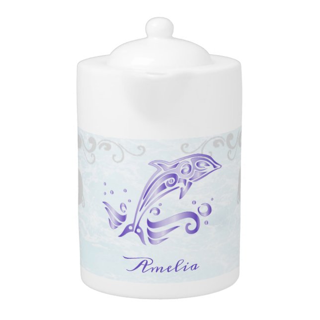 Purple Dolphin Personalized Teapot (Front)