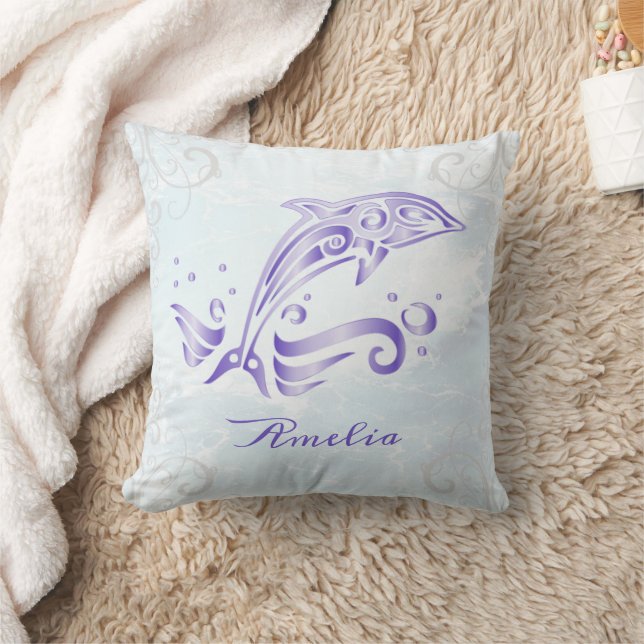 Purple Dolphin Personalized Throw Pillow (Blanket)