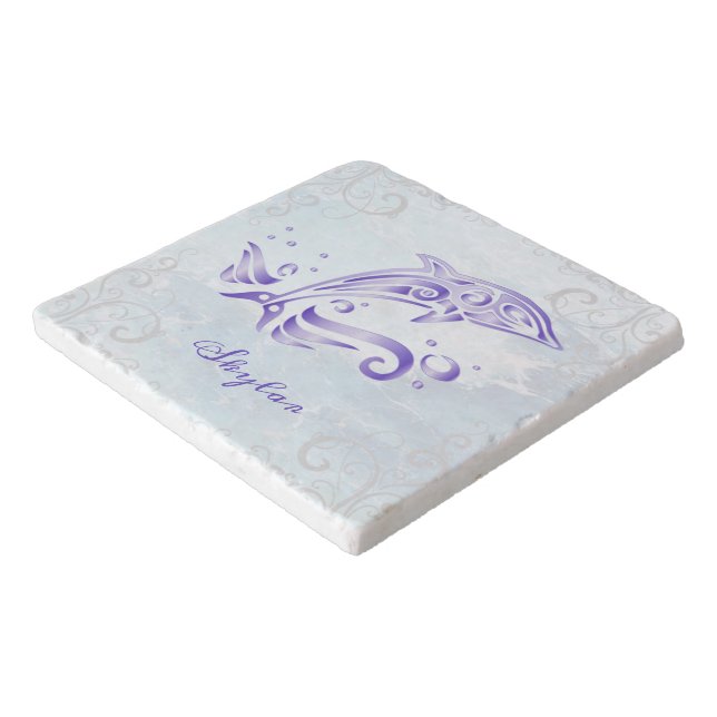 Purple Dolphin Personalized Trivet (Corner)