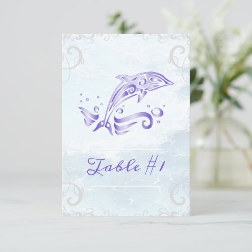 Purple Dolphin Wedding Table Card