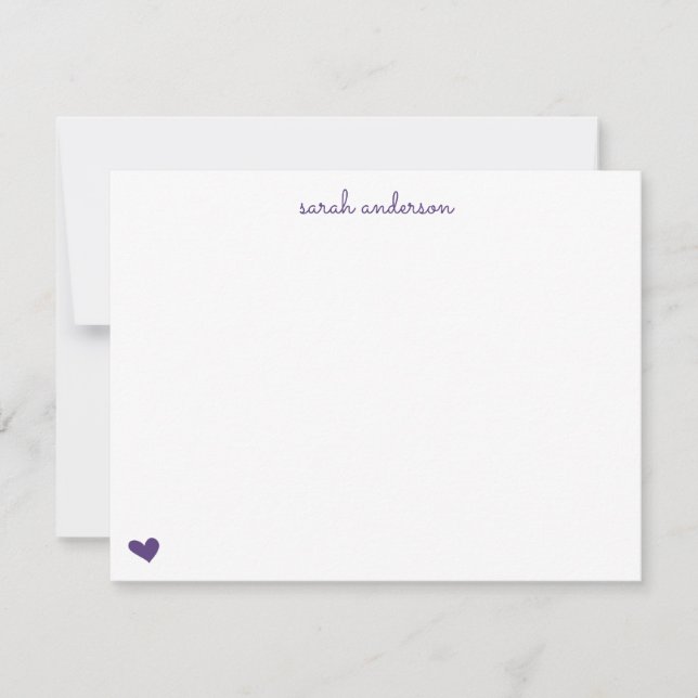 Purple Doodle Heart Personalized Stationery Note Card (Front)