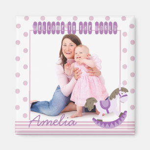 Purple Dots and Rocking Horse Custom Photo Magnet