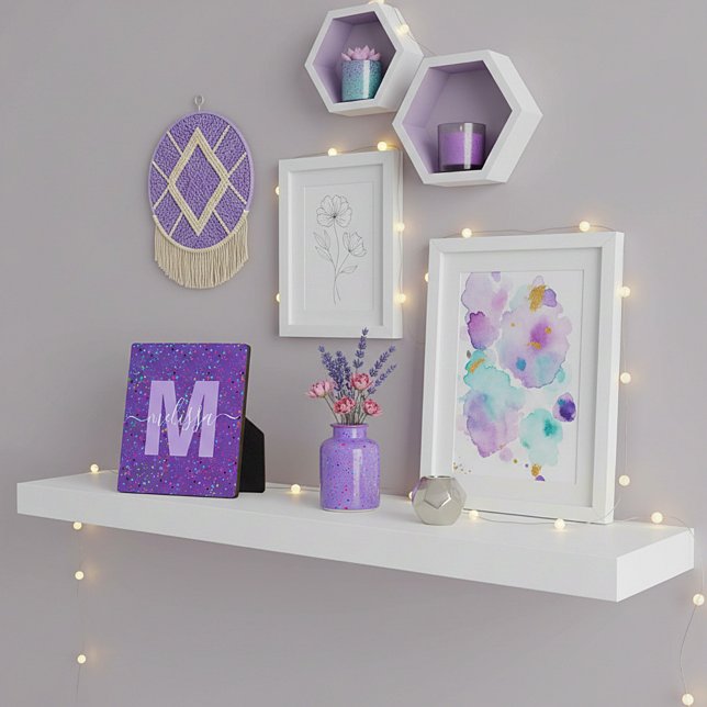 Purple dots Personalized Monogram  Plaque (Creator Uploaded)