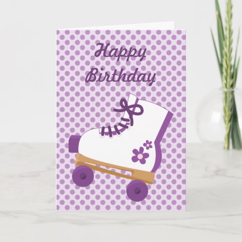 Purple Dots Roller Skate Birthday Card