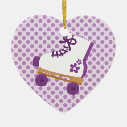 Purple Dots Roller Skate Birthday Heart Ornament