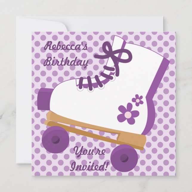 Purple Dots Roller Skate Birthday Party Invitation (Front)