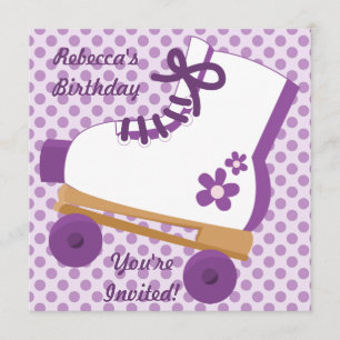 Purple Dots Roller Skate Birthday Party Invitation