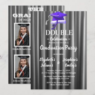 Purple double Celebration Graduation Party 4 photo Invitation