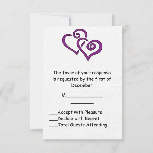 Purple Double Heart Wedding RSVP Card (Front)