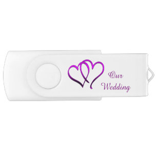 Purple Double Heart Wedding USB Drive