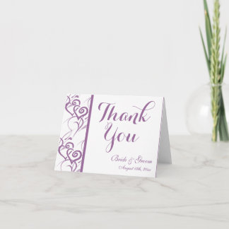 Purple Double Hearts Swirl Wedding Thank You Cards