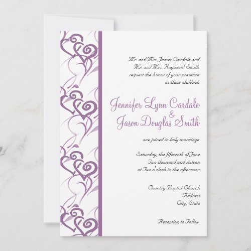Purple Double Hearts Swirls Wedding Invitations