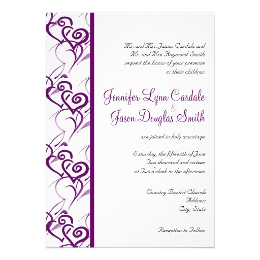 Purple Double Hearts Swirls Wedding Invitations 5