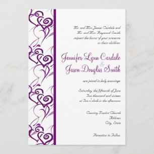 Purple Double Hearts Swirls Wedding Invitations