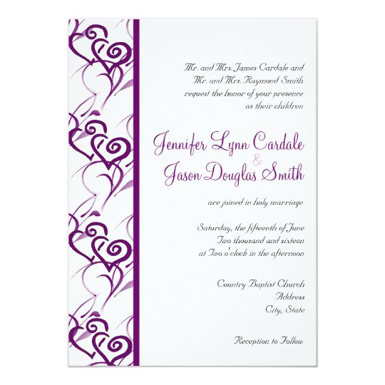 Purple Double Hearts Swirls Wedding Invitations | Zazzle.com