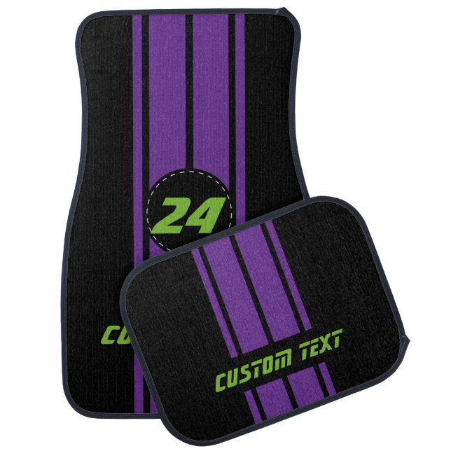 Purple Double Race Stripes | Personalize Car Floor Mat (Set)