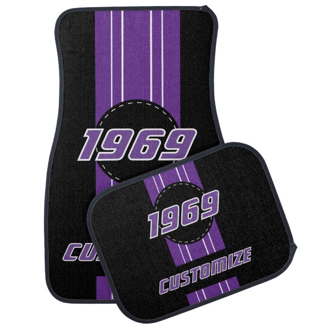 Purple Double Race Stripes | Personalize Car Floor Mat (Set)