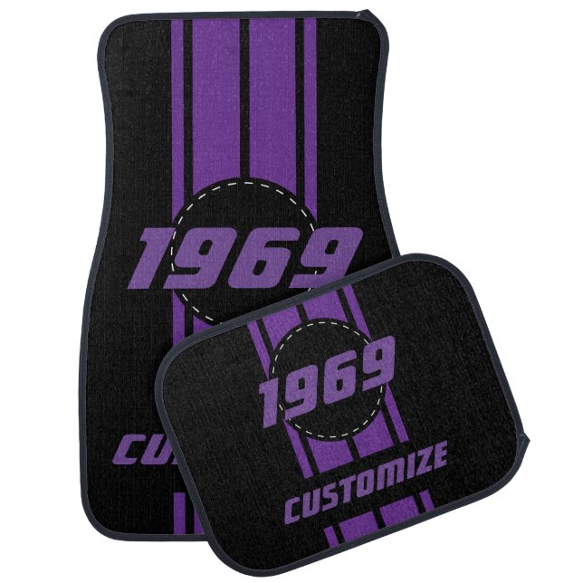 Purple Double Race Stripes | Personalize Car Mat (Set)