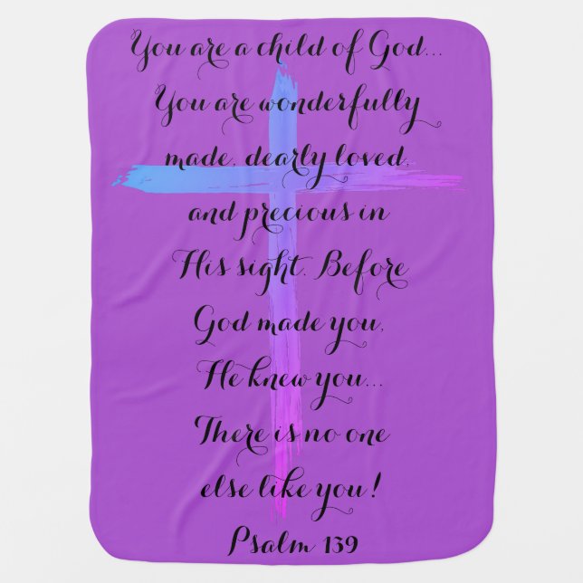 Purple double sided religious baby blanket (Front)