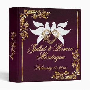 Purple, Doves, Heart & Leaves Wedding Album 3 Ring Binder