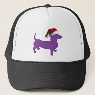 Purple Doxie with Santa Hat