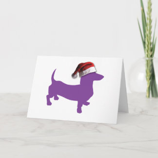 Purple Doxie with Santa Hat Holiday Card
