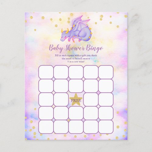 Purple Dragon Baby Shower Bingo Game