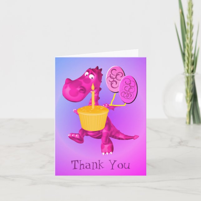 Purple Dragon Balloons Cute Thank You Card (Front)