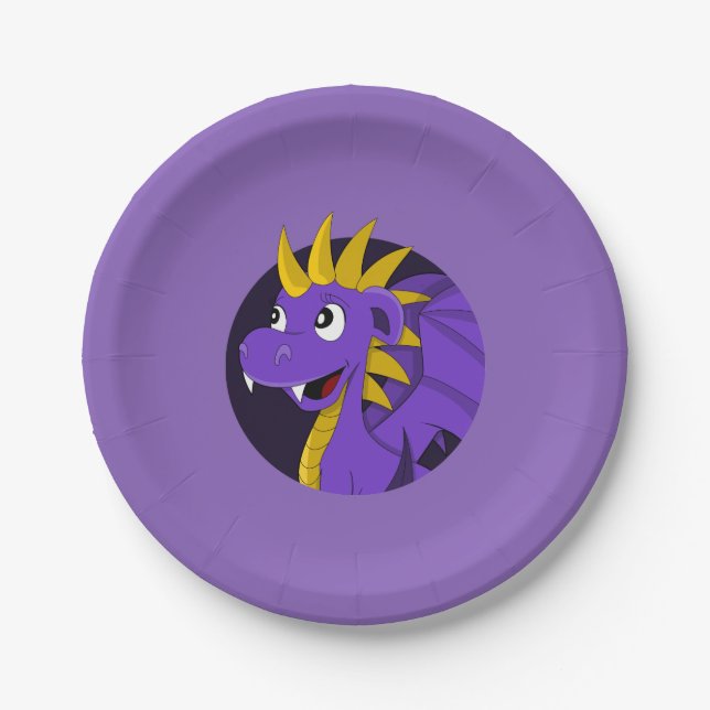 Purple dragon cartoon paper plates (Front)
