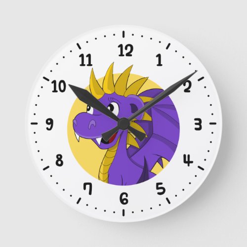 Purple dragon cartoon round clock