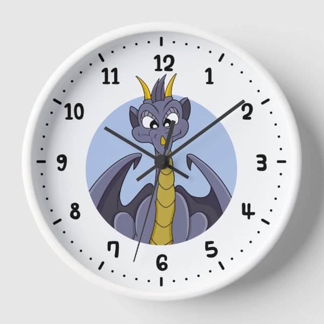 Purple dragon cartoon round clock (Front)