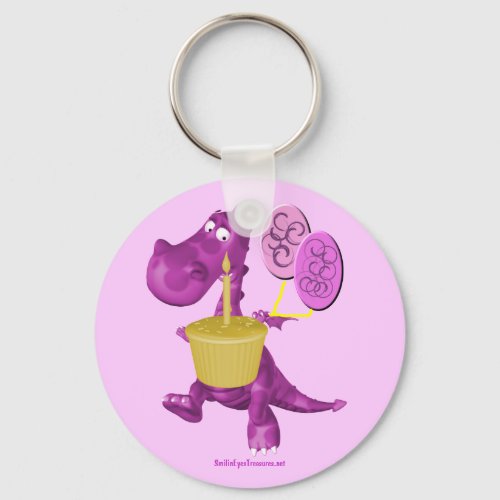 Purple Dragon Cupcake And Balloons Keychain