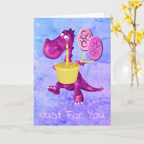 Purple Dragon Cupcake Balloons Birthday  Card