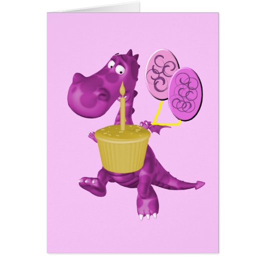 Purple Dragon Cupcake Balloons Card (Front)
