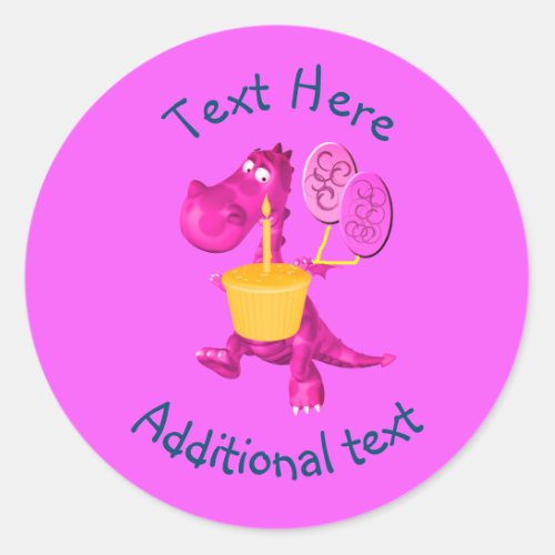 Purple Dragon Cupcake Balloons Personalized Classic Round Sticker