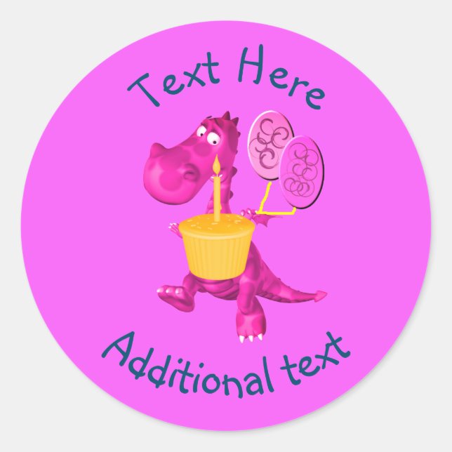 Purple Dragon Cupcake Balloons Personalized Classic Round Sticker (Front)