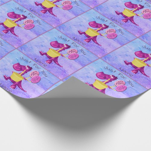 Purple Dragon Cupcake Balloons Personalized Wrapping Paper