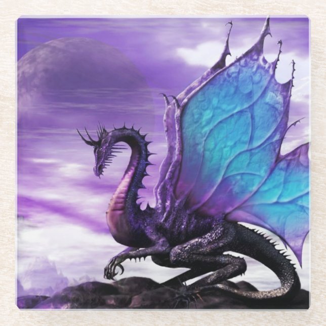 Purple Dragon Glass Coaster (Front)
