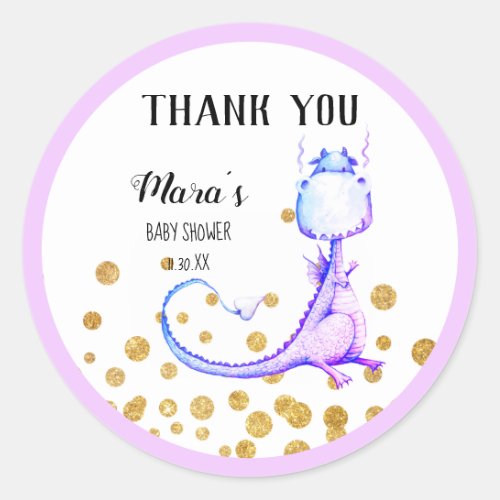  Purple Dragon Glitter Baby Shower Thank You Classic Round Sticker